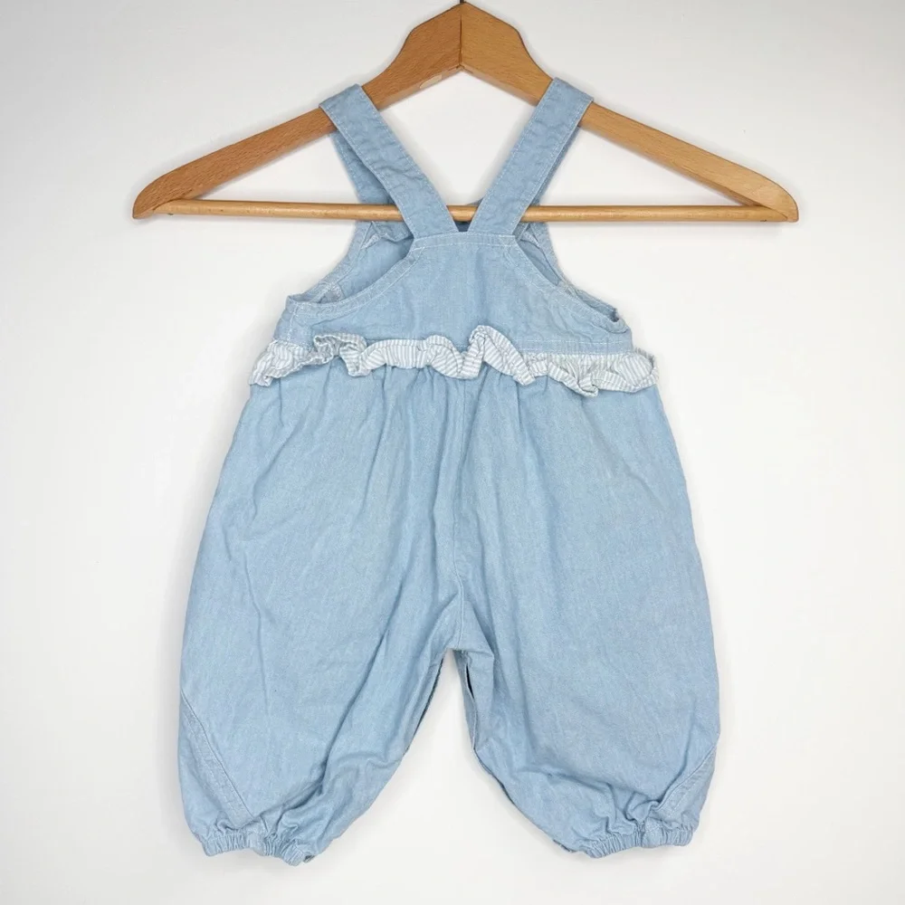 Vintage 90’s OshKosh B'gosh Light Blue Baby Flower‎ Pots Overalls 6-9 Months
